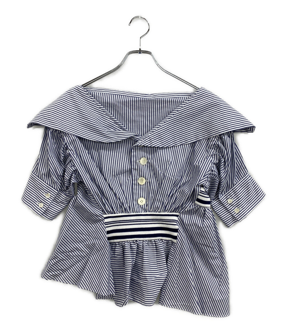 美品 ODAKHA オダカ 半袖シャツ ストライプ ブルー OH26SS-SH02 レディース SIZE 1