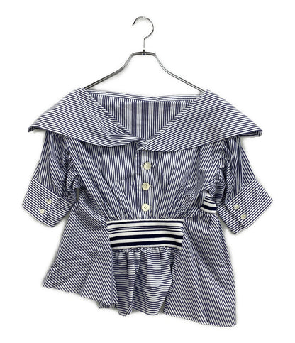 美品 ODAKHA オダカ 半袖シャツ ストライプ ブルー OH26SS-SH02 レディース SIZE 1