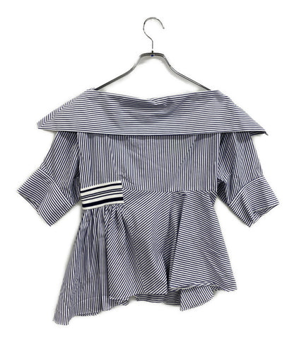 美品 ODAKHA オダカ 半袖シャツ ストライプ ブルー OH26SS-SH02 レディース SIZE 1