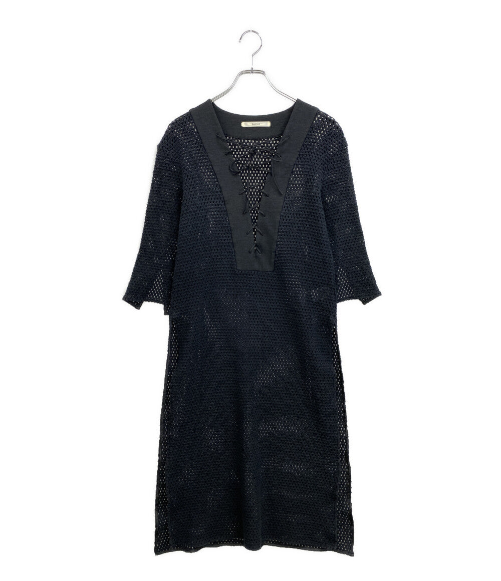 BAUME ボーメ 七分袖ワンピース レースアップカフタンドレス ブラック 20SS 32003-24-4046 レディース SIZE 36