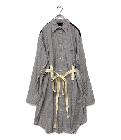PLAN C 長袖シャツワンピース ABCAB07KH1TC014 チェック柄 ファブリックテープベルト付 レディース SIZE 38 プラン シー