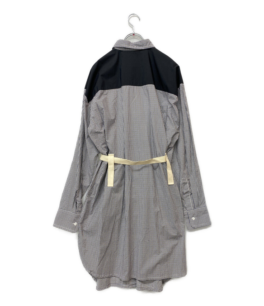 PLAN C 長袖シャツワンピース ABCAB07KH1TC014 チェック柄 ファブリックテープベルト付 レディース SIZE 38 プラン シー