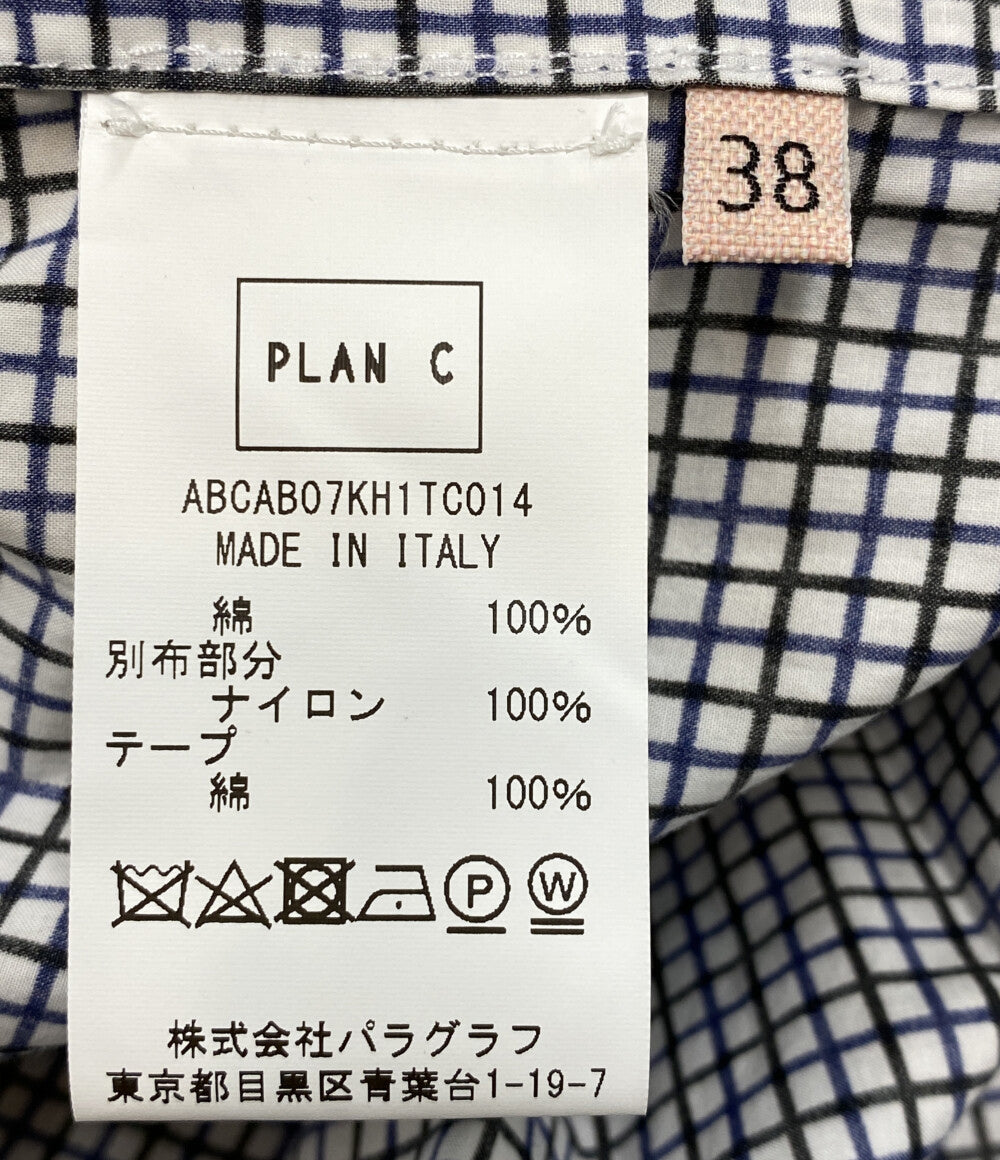 PLAN C 長袖シャツワンピース ABCAB07KH1TC014 チェック柄 ファブリックテープベルト付 レディース SIZE 38 プラン シー