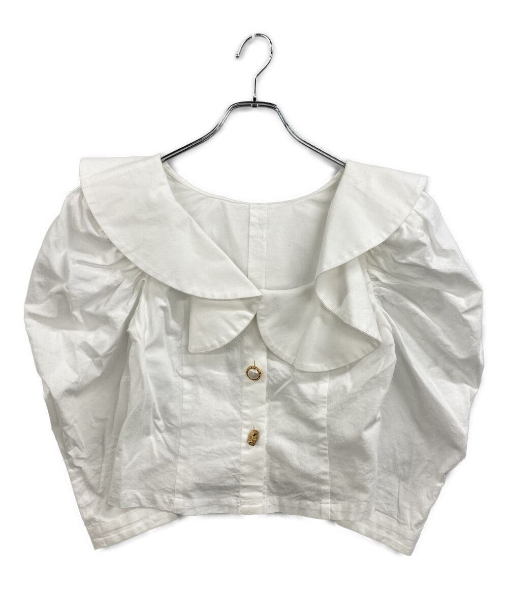 CYGNE シーニュ 七分袖ブラウス ビッグカラー ホワイト ショート丈 レディース SIZE -