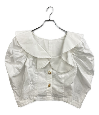 CYGNE シーニュ 七分袖ブラウス ビッグカラー ホワイト ショート丈 レディース SIZE -
