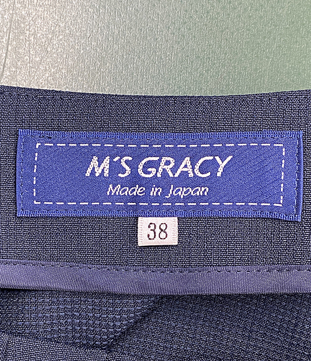 M'S GRACY 五分袖ブラウス ネイビー リボンファスナープル CR-414306 レディース SIZE 38 エムズグレイシー