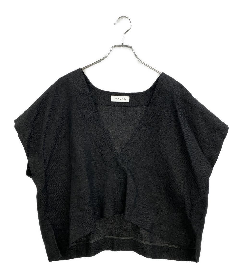 SACRA ブラウス RUSTIC LINEN TOP ブラック 123214071 レディース SIZE 38 サクラ