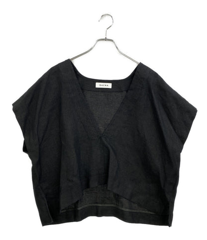 SACRA ブラウス RUSTIC LINEN TOP ブラック 123214071 レディース SIZE 38 サクラ