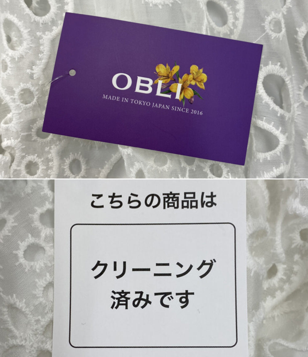 美品 OBLI オブリ 半袖ワンピース シフォンコットンサマードレス 23SSND49 レディース SIZE -