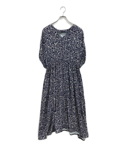 美品 HOUSE OF LOTUS 半袖ワンピース ボタニカル柄 ネイビー 302310-14-380-65-020 レディース SIZE M ハウス オブ ロータス