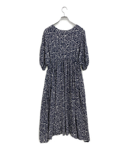 美品 HOUSE OF LOTUS 半袖ワンピース ボタニカル柄 ネイビー 302310-14-380-65-020 レディース SIZE M ハウス オブ ロータス