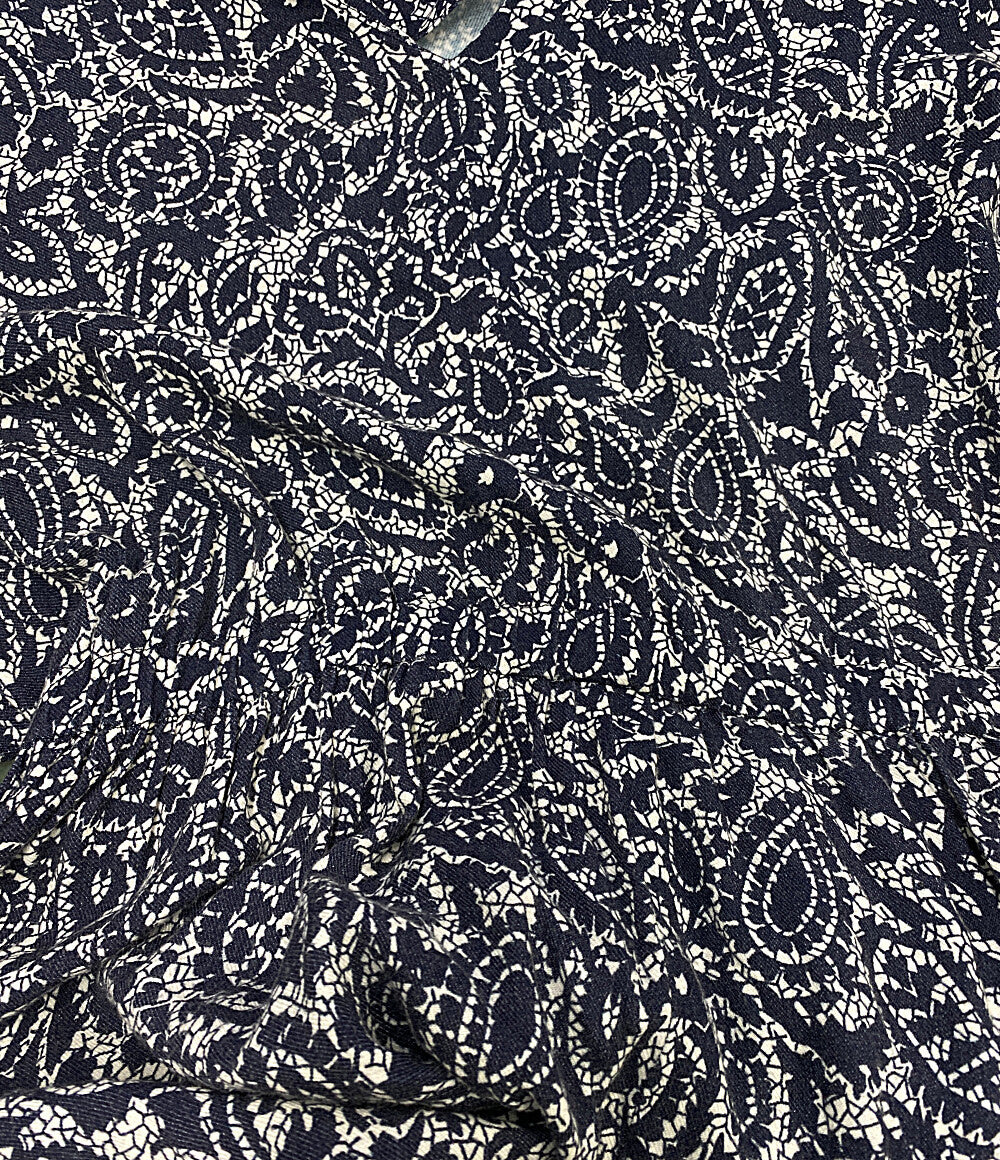 美品 HOUSE OF LOTUS 半袖ワンピース ボタニカル柄 ネイビー 302310-14-380-65-020 レディース SIZE M ハウス オブ ロータス