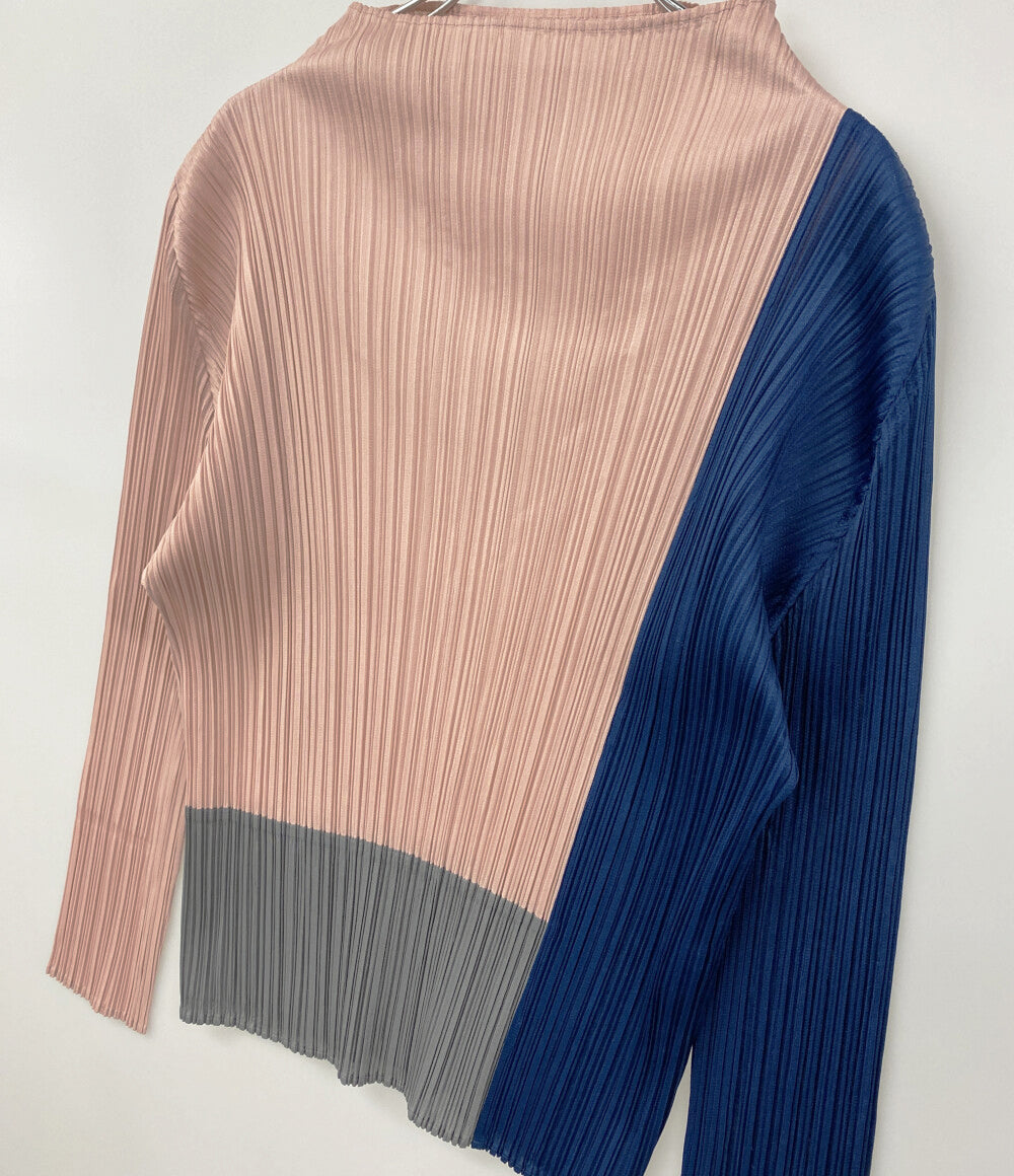 PLEATS PLEASE 長袖Ｔシャツ ピンク×ネイビー×グレー PP23JK531 22AW レディース SIZE 3 プリーツプリーズ
