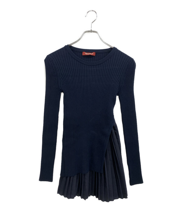 MAX MARA リブニット プリーツインナー付き ネイビー レディース SIZE L マックスマーラ