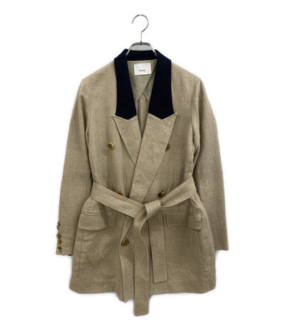 美品 EZUMi エズミ リネンテーラードジャケット ベージュ ベルト付 ネイビー YESSI9 JK04 レディース SIZE S