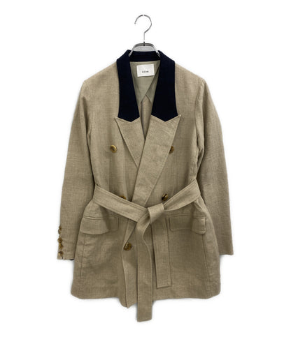 美品 EZUMi エズミ リネンテーラードジャケット ベージュ ベルト付 ネイビー YESSI9 JK04 レディース SIZE S