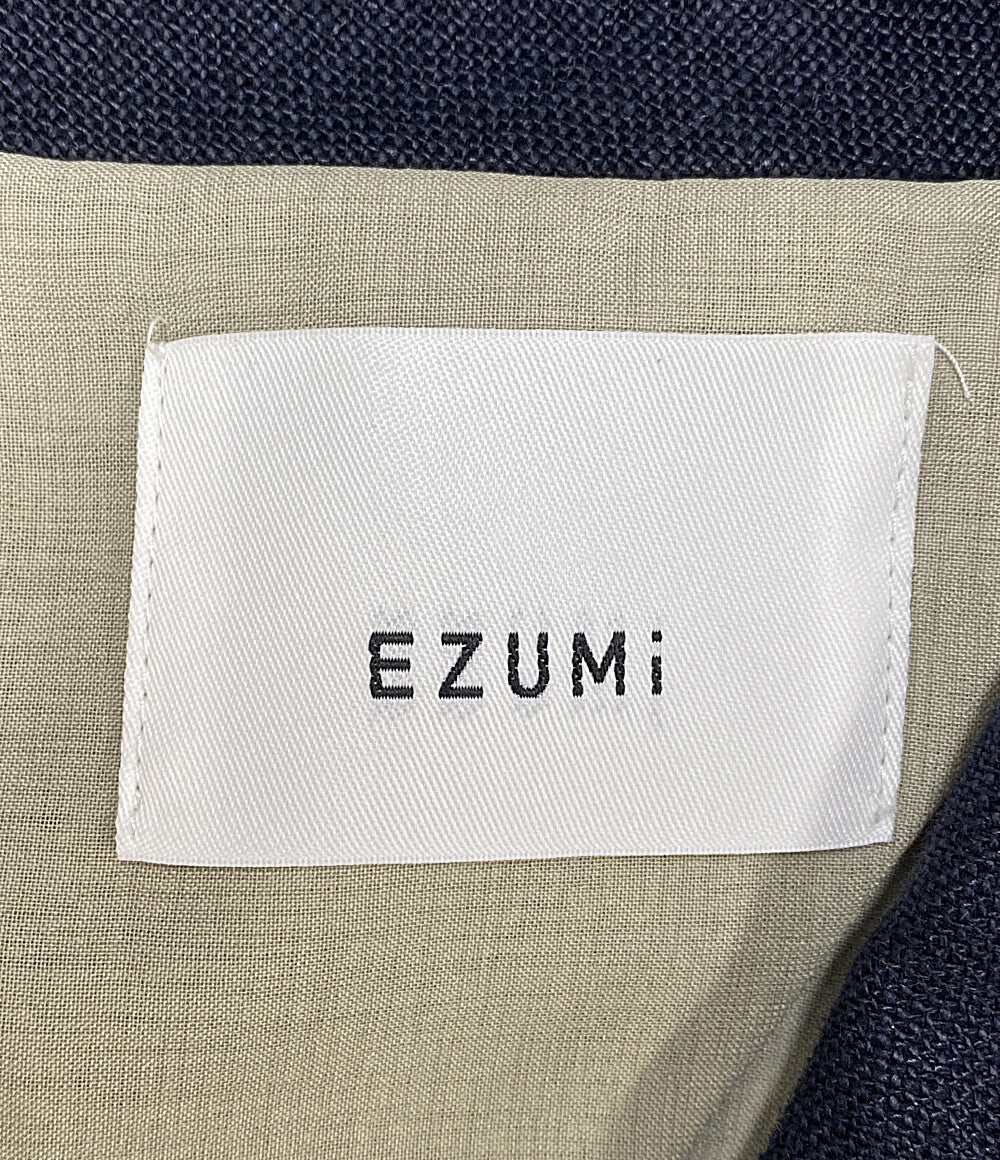 美品 EZUMi エズミ リネンテーラードジャケット ベージュ ベルト付 ネイビー YESSI9 JK04 レディース SIZE S