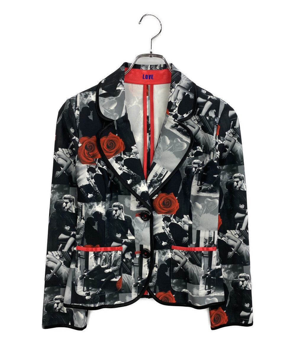 美品 REGINA ROMANTICO レジーナロマンティコ テーラードジャケット LOVE 総柄 RJFB08007BK レディース SIZE 36