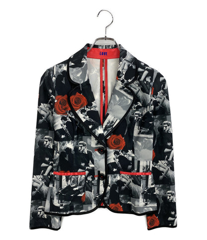 美品 REGINA ROMANTICO レジーナロマンティコ テーラードジャケット LOVE 総柄 RJFB08007BK レディース SIZE 36