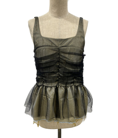 MAISON SPECIAL キャミソール グレイッシュイエロー ブラックシフォン 21231315206 レディース SIZE M メゾンスペシャル