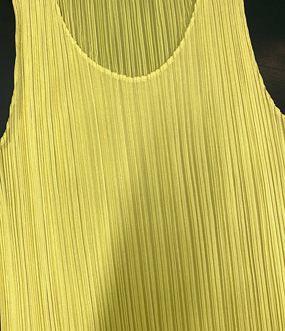 PLEATS PLEASE ノースリーブプリーツカットソー イエロー PP81-JK615 レディース SIZE 3 プリーツプリーズ