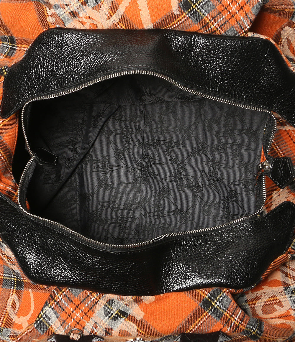 VIVIENNE WESTWOOD ボストンバッグ オーブ オレンジチェック レディース ヴィヴィアンウエストウッド