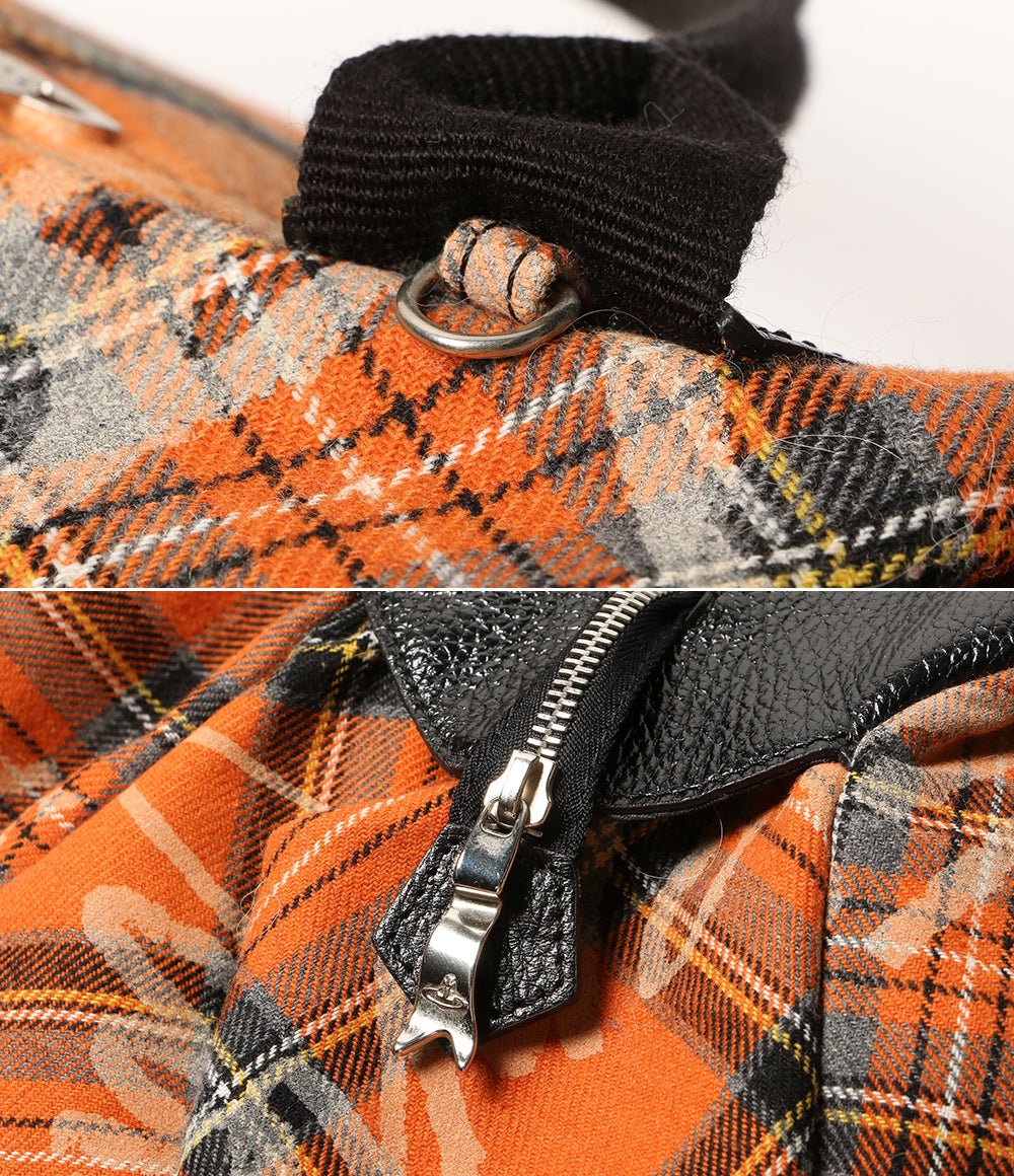 VIVIENNE WESTWOOD ボストンバッグ オーブ オレンジチェック レディース ヴィヴィアンウエストウッド