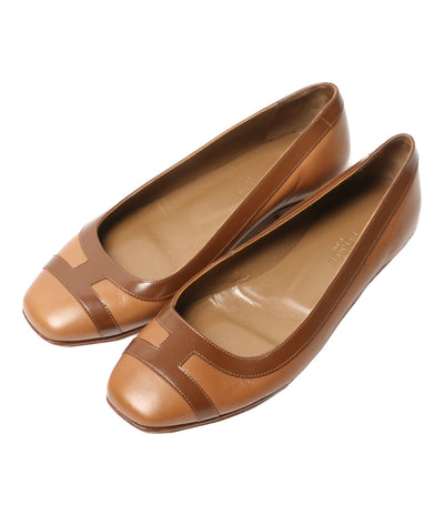 HERMES パンプス フラットシューズ ブラウン Hモチーフ レディース SIZE 36.5 エルメス