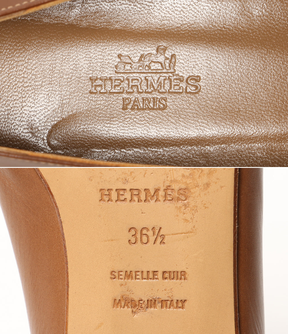 HERMES パンプス フラットシューズ ブラウン Hモチーフ レディース SIZE 36.5 エルメス
