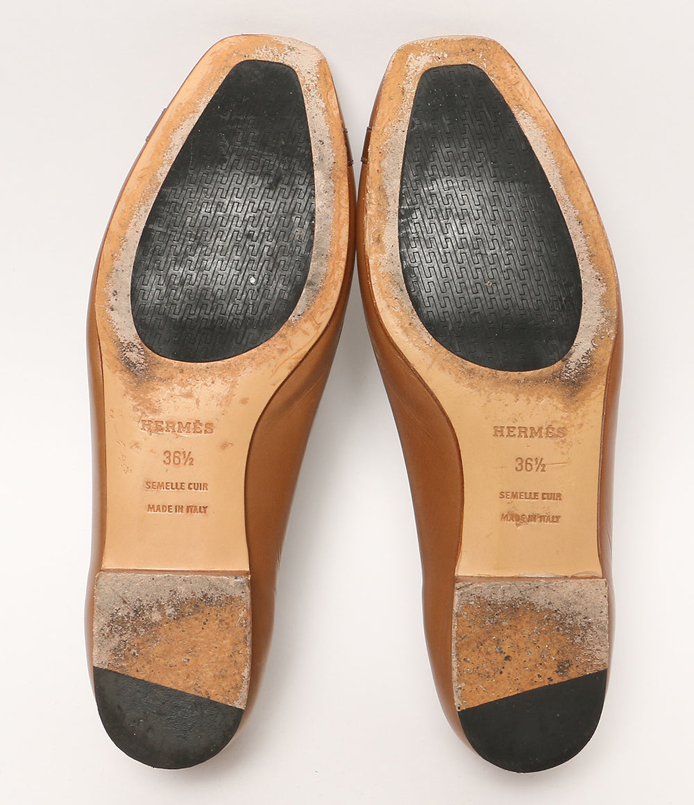 HERMES パンプス フラットシューズ ブラウン Hモチーフ レディース SIZE 36.5 エルメス