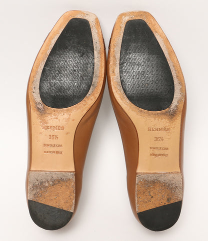 HERMES パンプス フラットシューズ ブラウン Hモチーフ レディース SIZE 36.5 エルメス