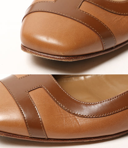 HERMES パンプス フラットシューズ ブラウン Hモチーフ レディース SIZE 36.5 エルメス