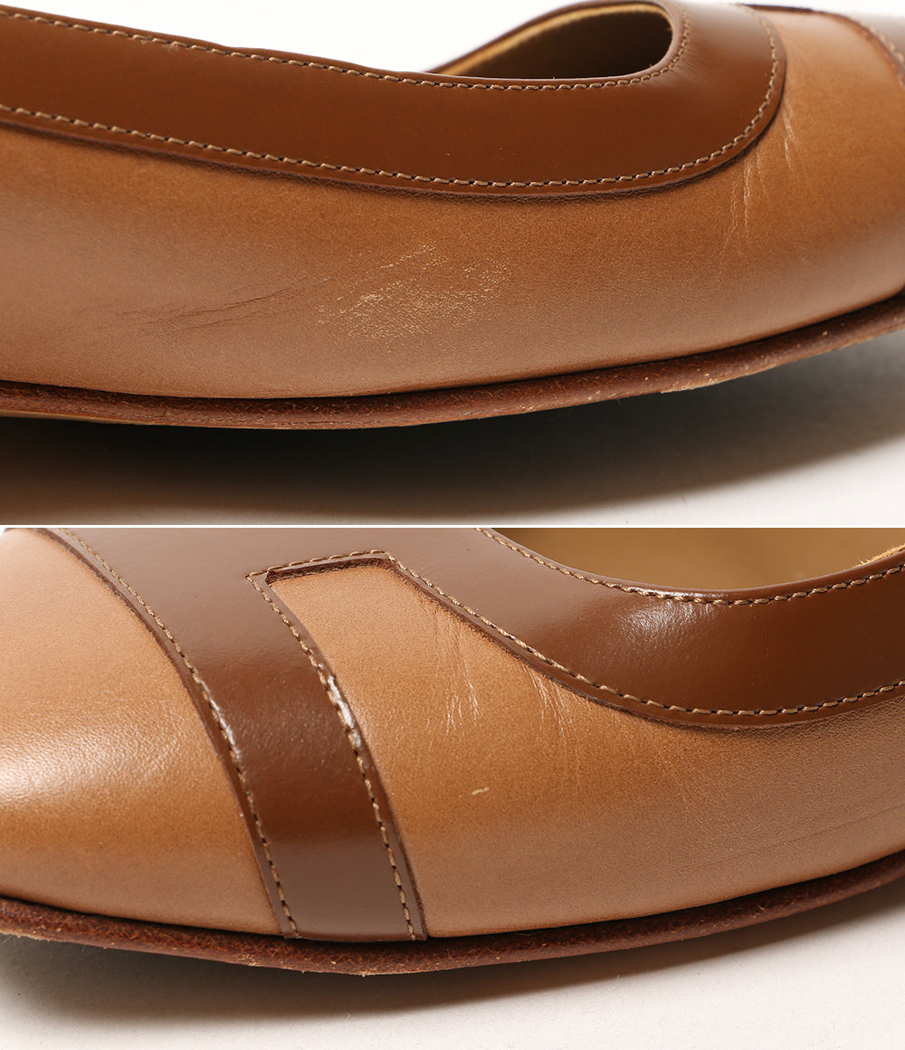HERMES パンプス フラットシューズ ブラウン Hモチーフ レディース SIZE 36.5 エルメス