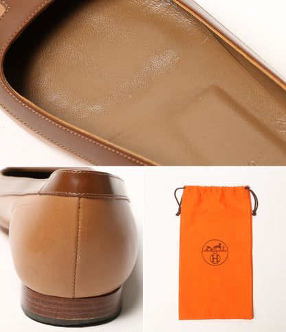 HERMES パンプス フラットシューズ ブラウン Hモチーフ レディース SIZE 36.5 エルメス