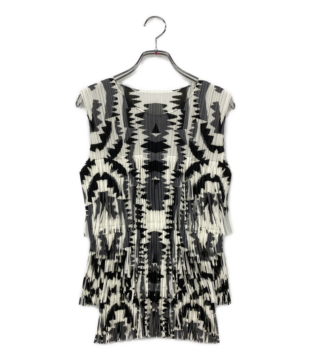 PLEATS PLEASE ノースリーブシャツ キャミソール フリンジ PP11-JK721 レディース SIZE 3 プリーツプリーズ