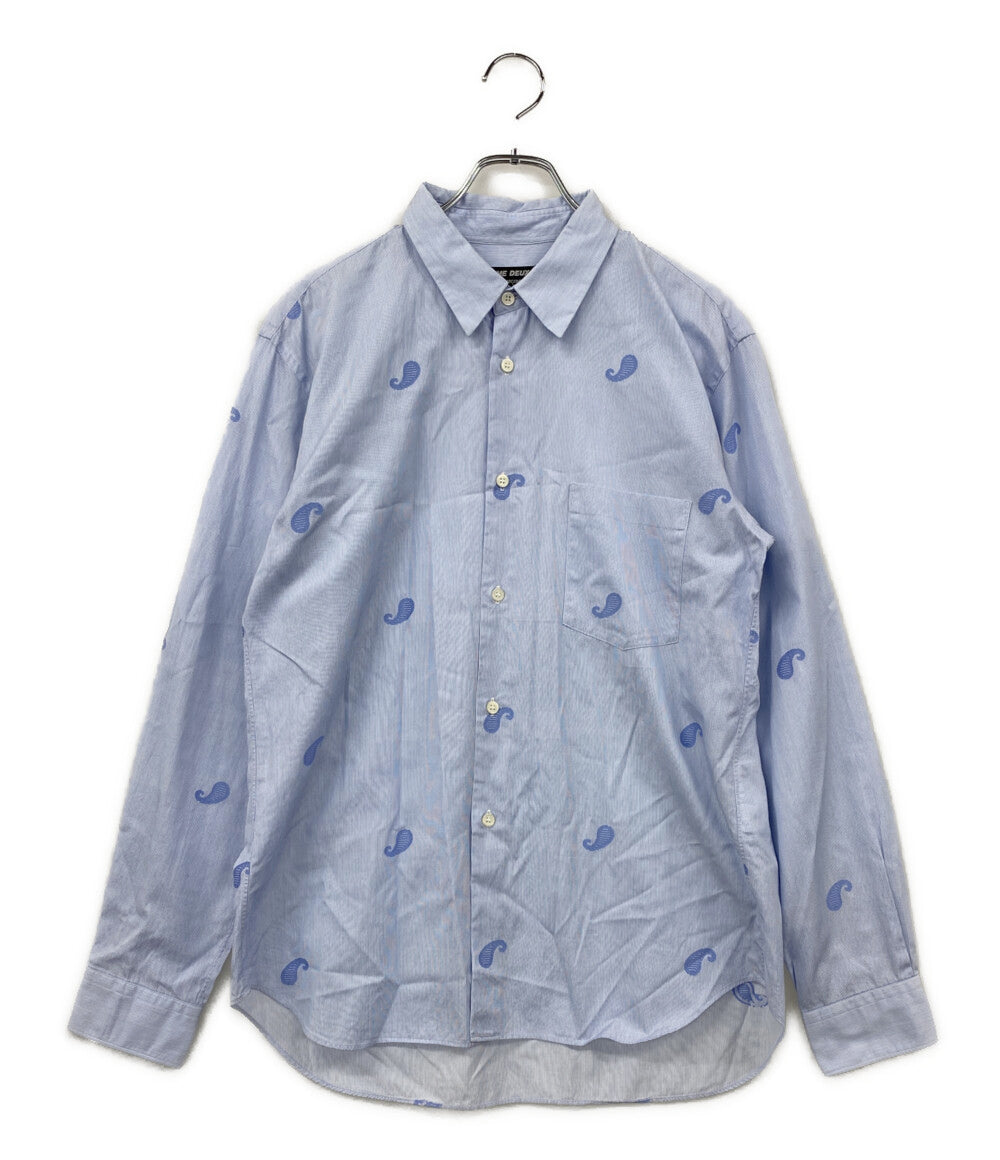 COMME des GARCONS HOMME DEUX 長袖シャツ ストライプ ペイズリー柄刺繍 DD-B038 メンズ SIZE M コムデギャルソンオムドゥ