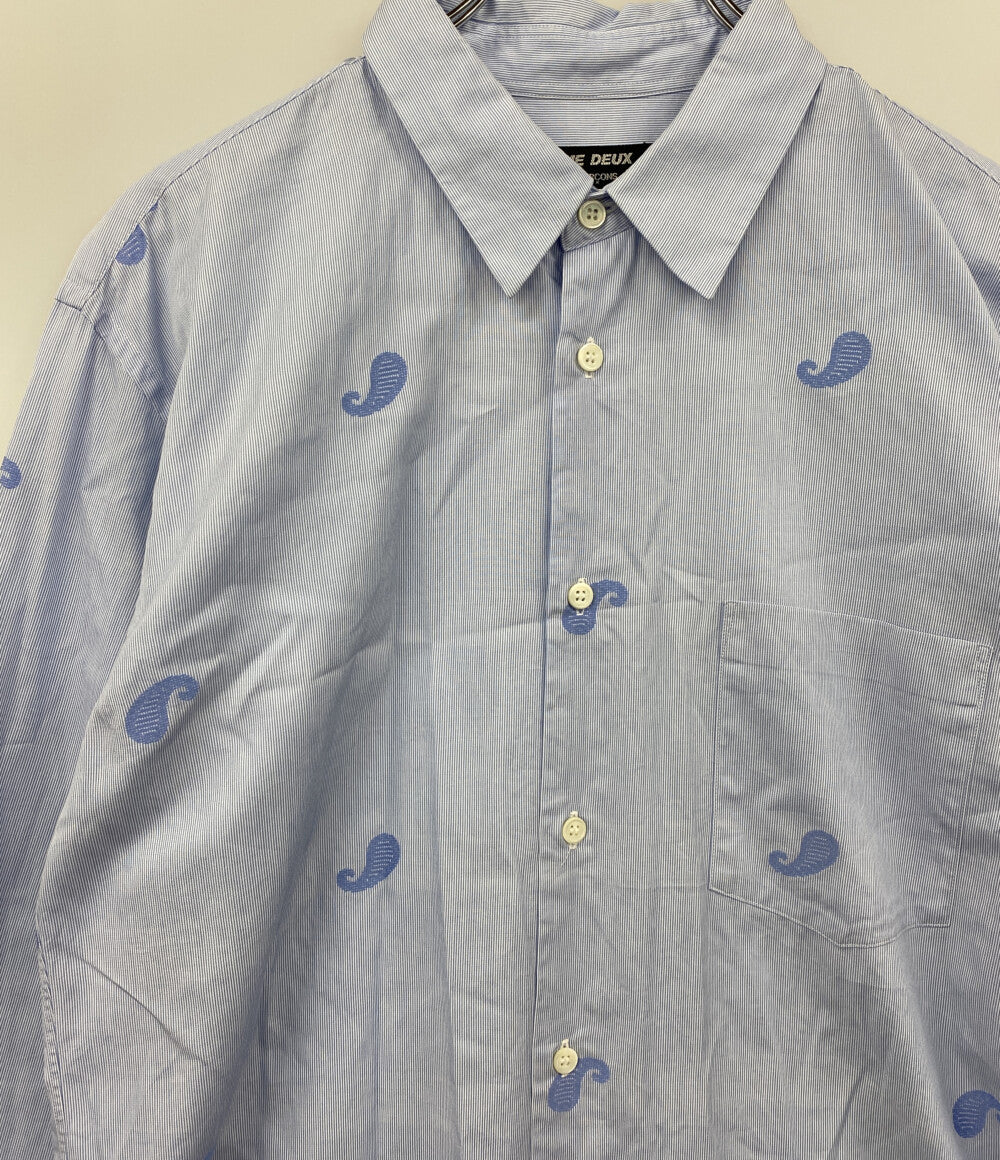 COMME des GARCONS HOMME DEUX 長袖シャツ ストライプ ペイズリー柄刺繍 DD-B038 メンズ SIZE M コムデギャルソンオムドゥ