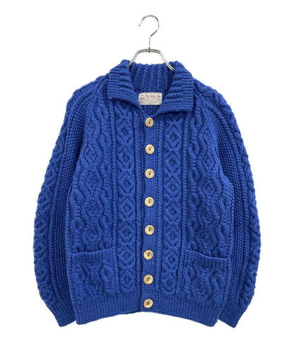 INVERALLAN カーディガン アラン編み ブルー ウッドボタン メンズ SIZE - インバーアラン