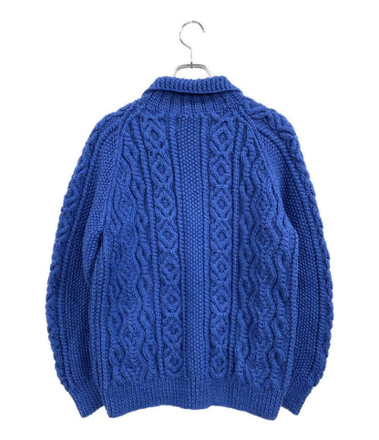 INVERALLAN カーディガン アラン編み ブルー ウッドボタン メンズ SIZE - インバーアラン