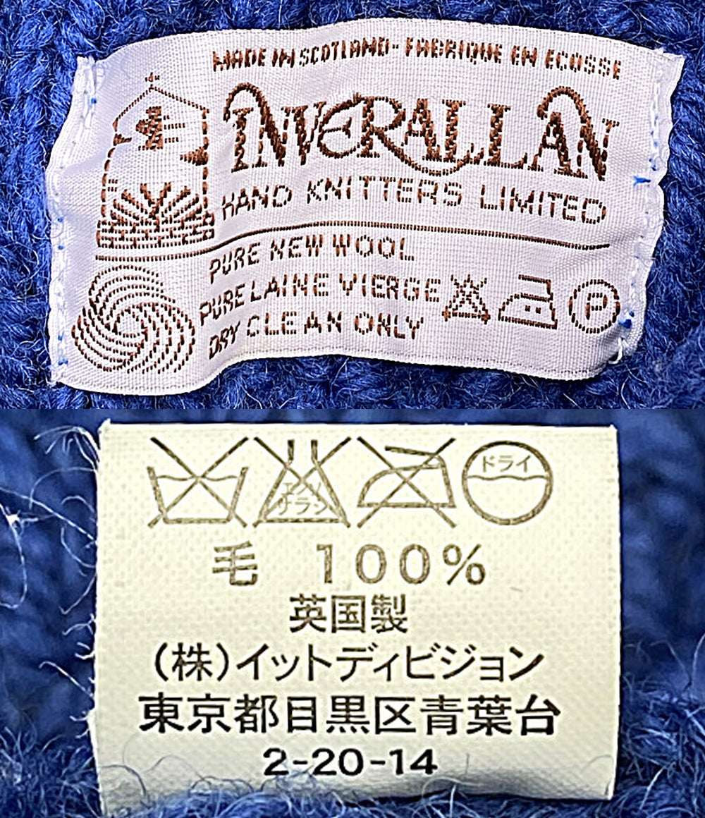 INVERALLAN カーディガン アラン編み ブルー ウッドボタン メンズ SIZE - インバーアラン