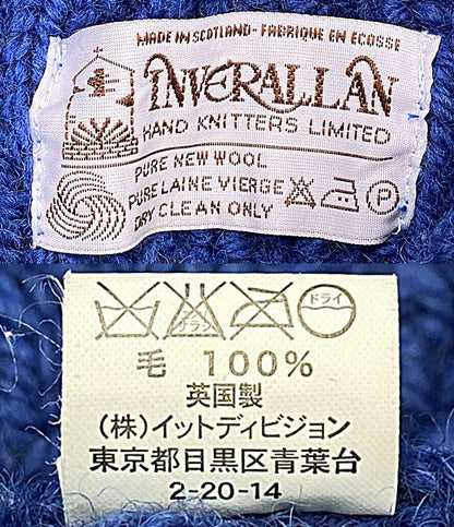 INVERALLAN カーディガン アラン編み ブルー ウッドボタン メンズ SIZE - インバーアラン