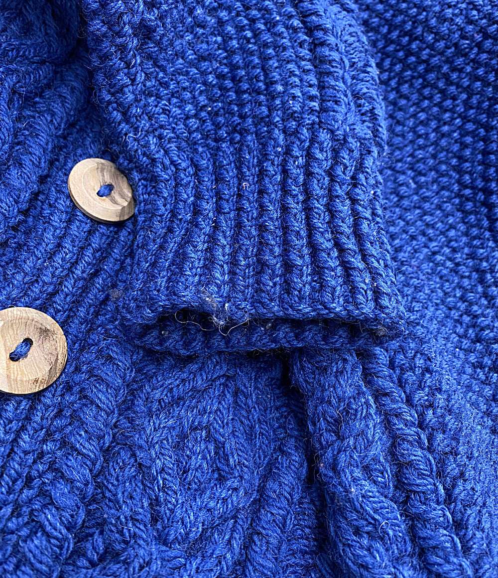INVERALLAN カーディガン アラン編み ブルー ウッドボタン メンズ SIZE - インバーアラン