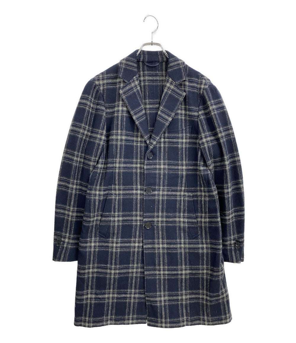 美品 STRASBURGO ストラスブルゴ コート チェック ウール100 ネイビー RE011F03X メンズ SIZE 46