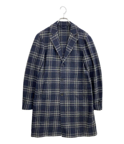 美品 STRASBURGO ストラスブルゴ コート チェック ウール100 ネイビー RE011F03X メンズ SIZE 46