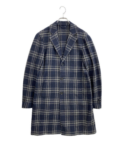 美品 STRASBURGO ストラスブルゴ コート チェック ウール100 ネイビー RE011F03X メンズ SIZE 46