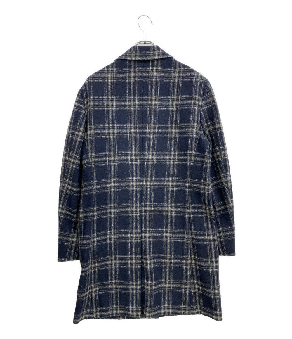 美品 STRASBURGO ストラスブルゴ コート チェック ウール100 ネイビー RE011F03X メンズ SIZE 46