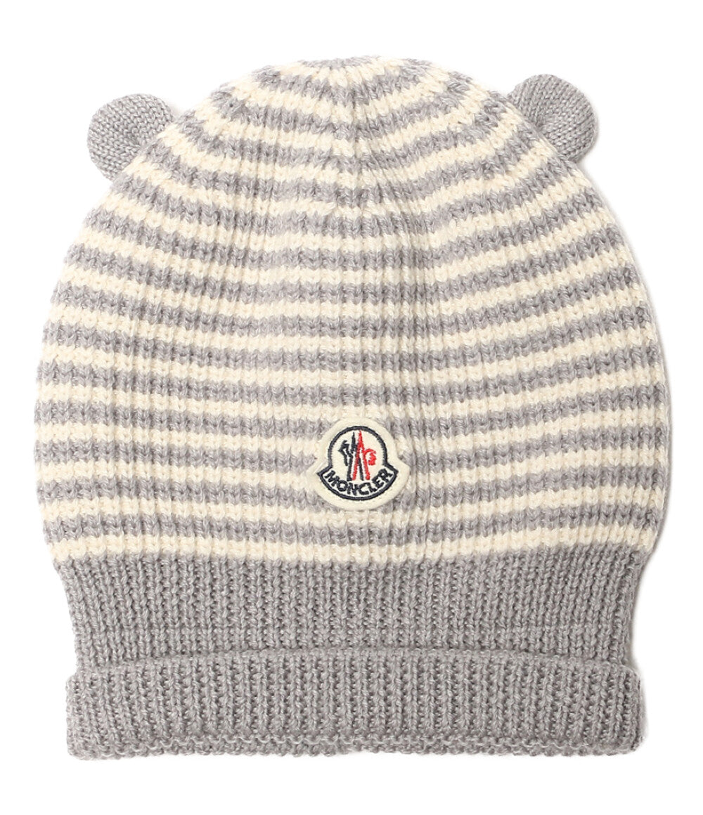 美品 MONCLER 耳付ニット帽 グレーボーダー キッズ E29519920905 969BW キッズ SIZE XXS モンクレール