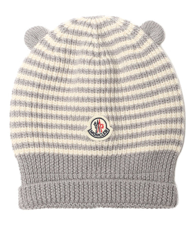 美品 MONCLER 耳付ニット帽 グレーボーダー キッズ E29519920905 969BW キッズ SIZE XXS モンクレール
