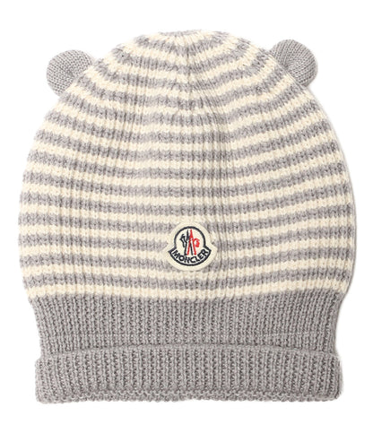 美品 MONCLER 耳付ニット帽 グレーボーダー キッズ E29519920905 969BW キッズ SIZE XXS モンクレール