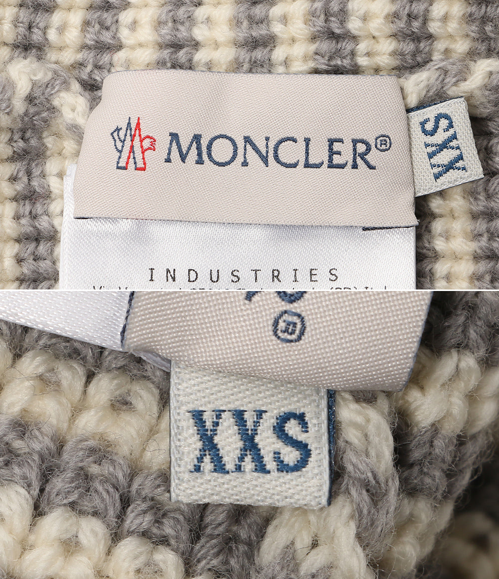 美品 MONCLER 耳付ニット帽 グレーボーダー キッズ E29519920905 969BW キッズ SIZE XXS モンクレール